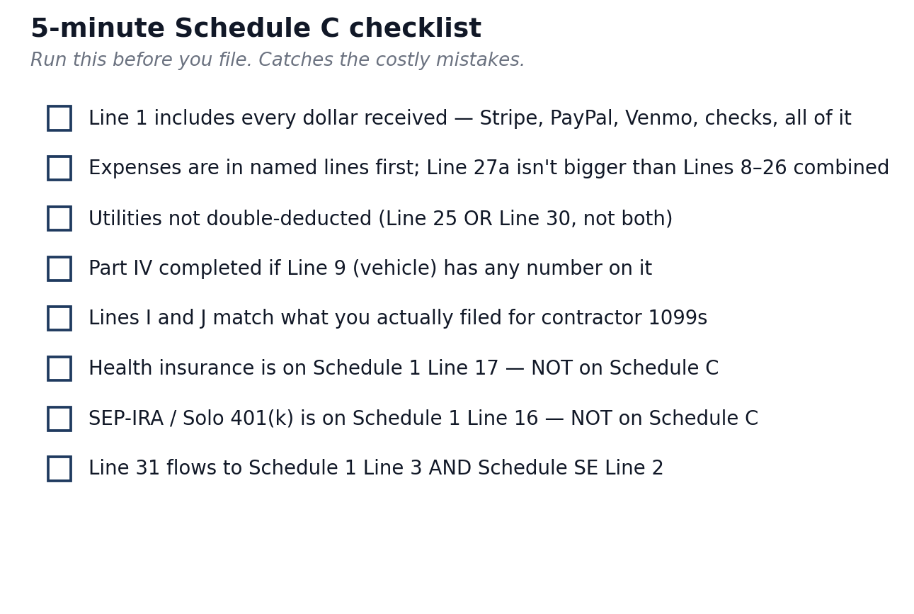 A pre-filing readiness checklist for Schedule C